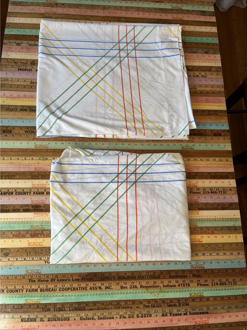 VTG 1980s Marimekko by Dan River 80s Striped Primary Double Flat & Fitted 2 Pcs